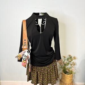 INSANE vintage y2k black cut out long sleeved silky blouse